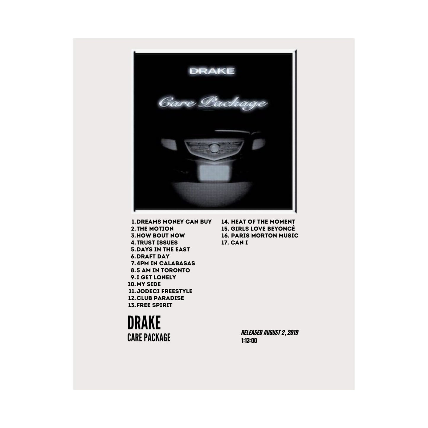 Drake Satin Poster - Care Package Album
