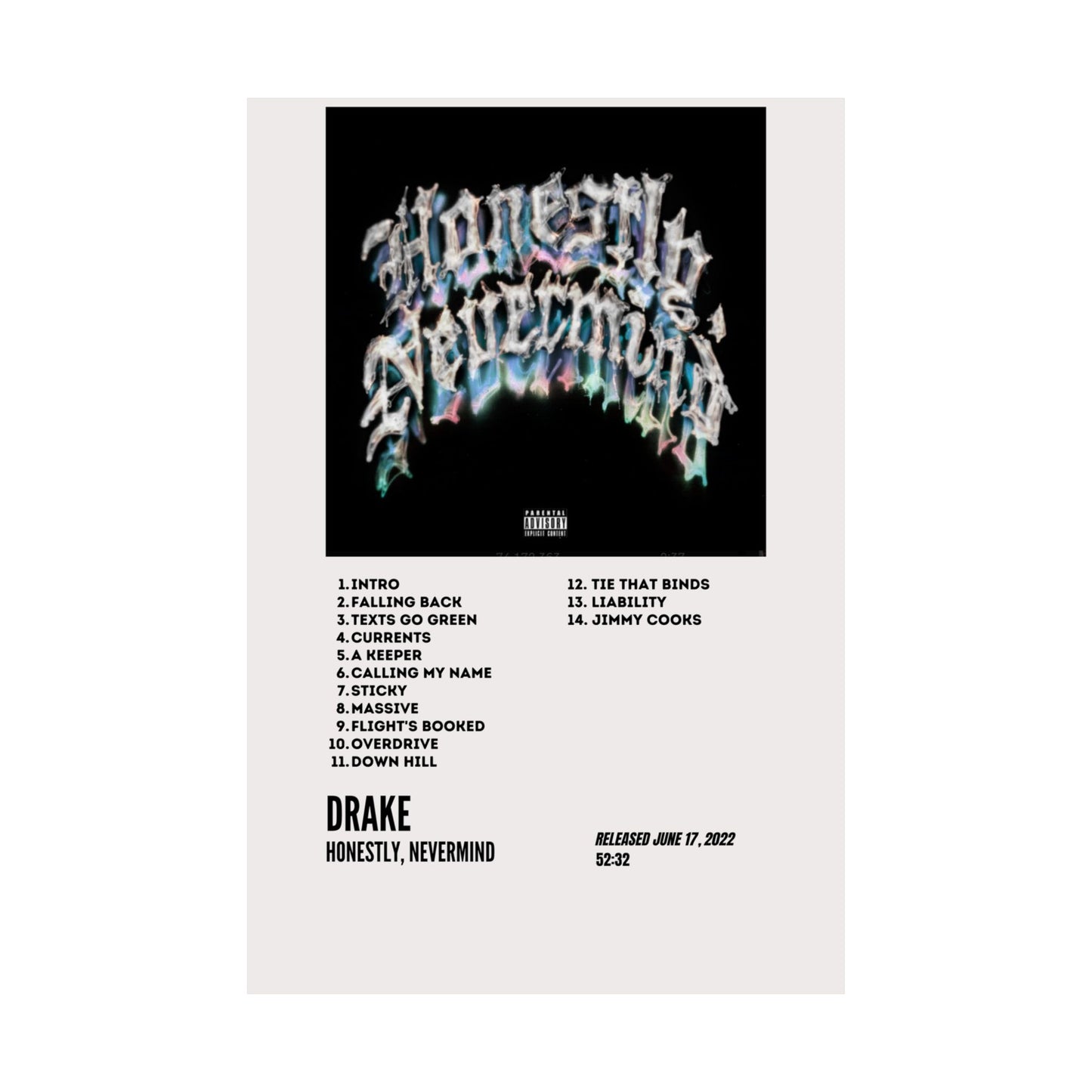 Drake Satin Posters - Honestly, Nevermind Album