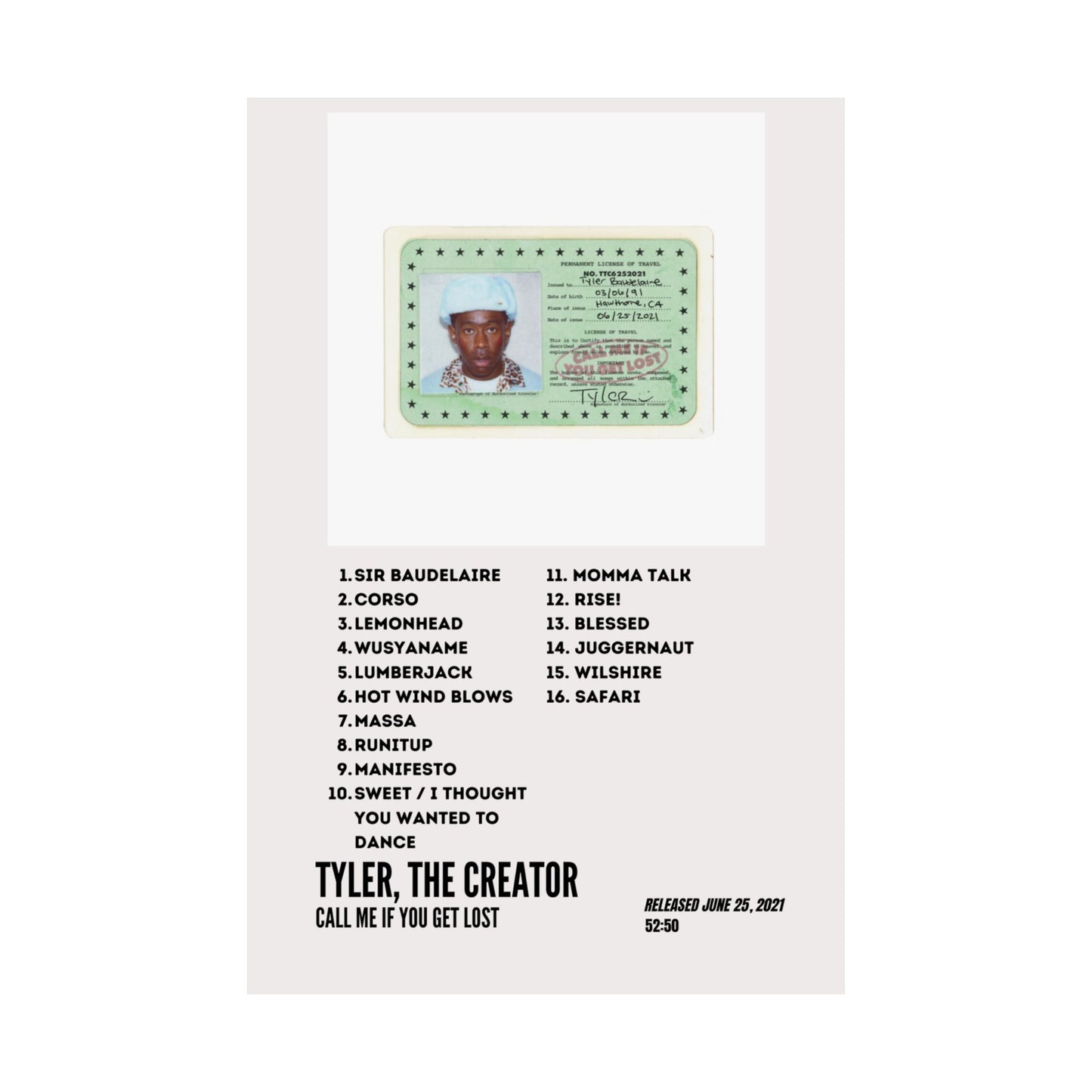 Tyler, the Creator Satin Poster - Call Me if You Get Lost Album