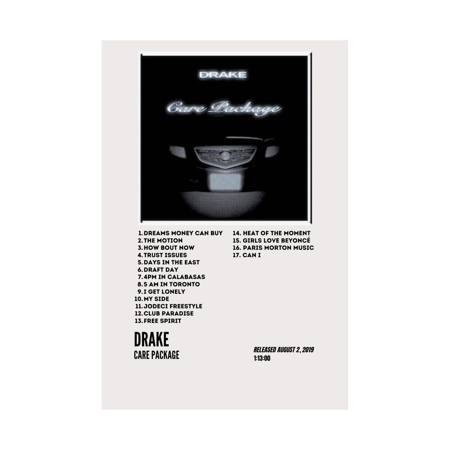 Drake Satin Poster - Care Package Album