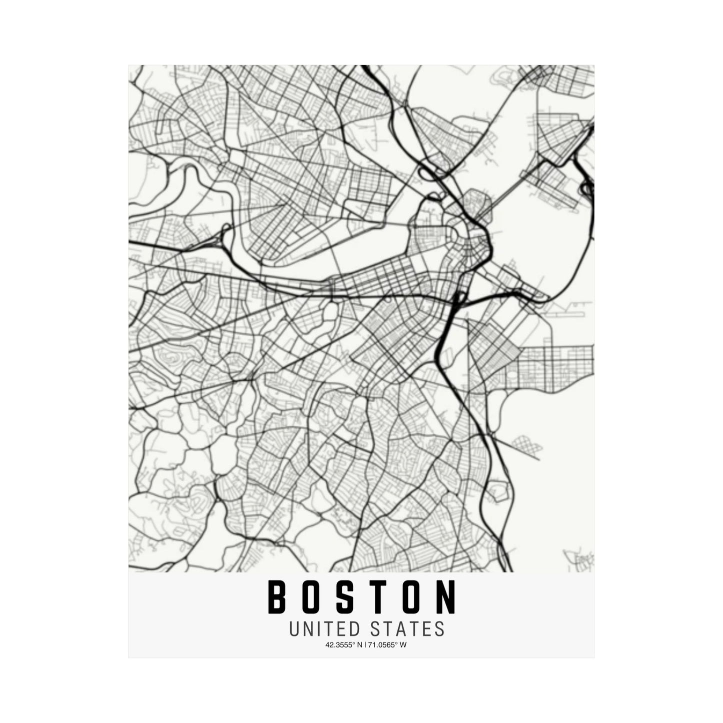 Boston - United States Map Satin Poster
