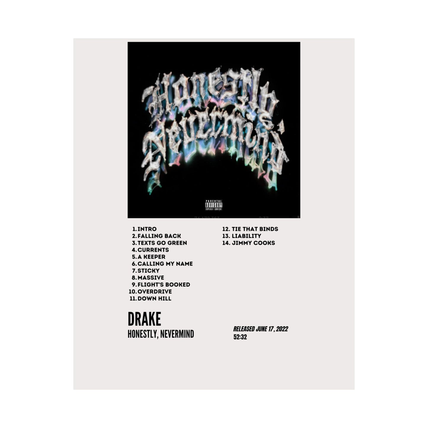 Drake Satin Posters - Honestly, Nevermind Album