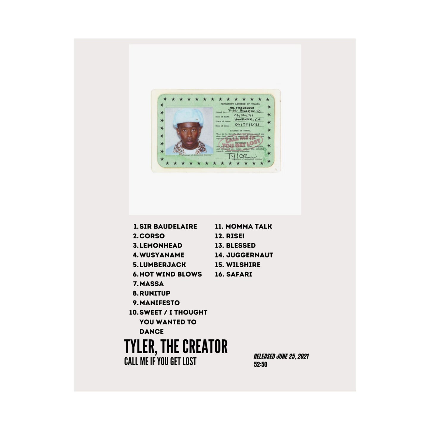Tyler, the Creator Satin Poster - Call Me if You Get Lost Album