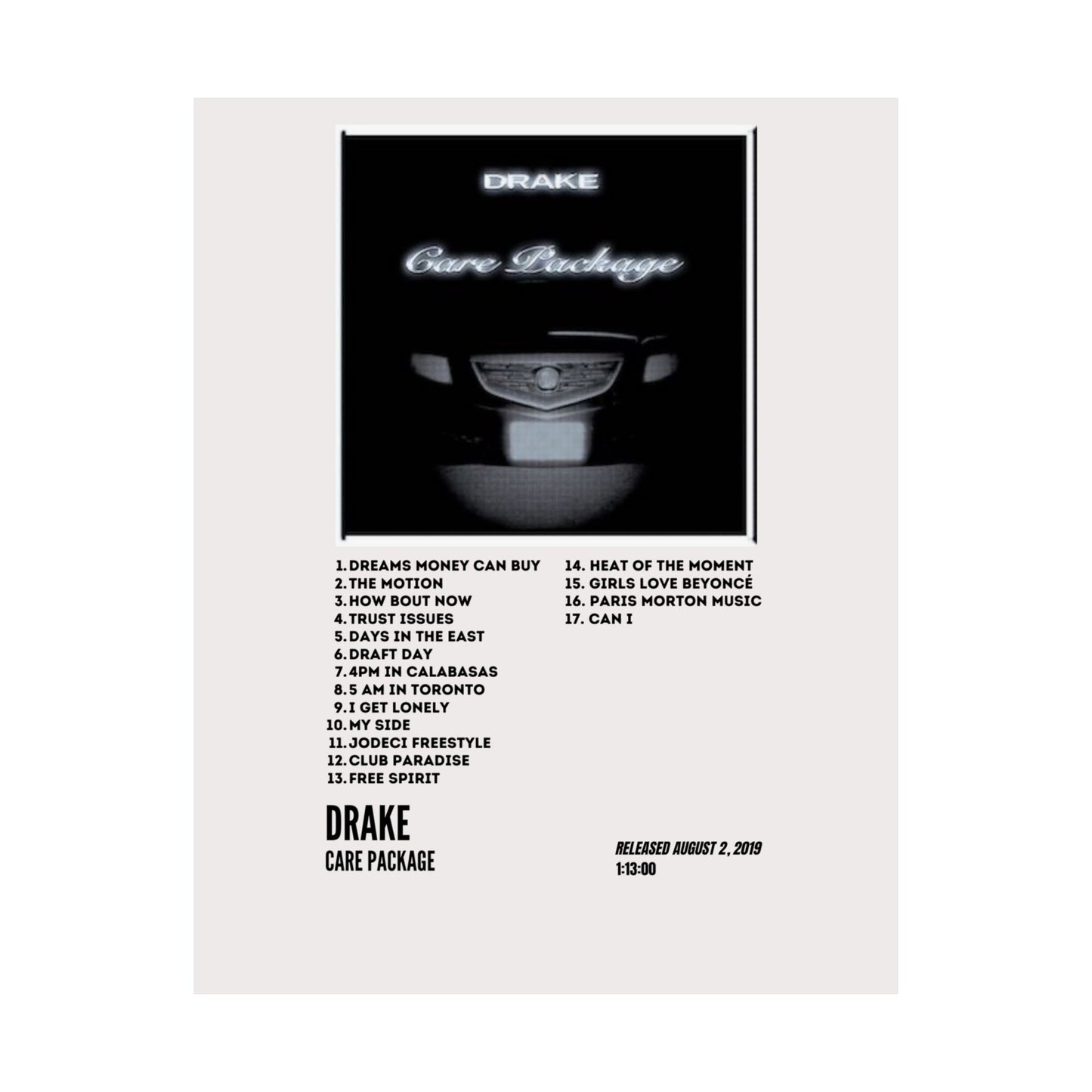Drake Satin Poster - Care Package Album