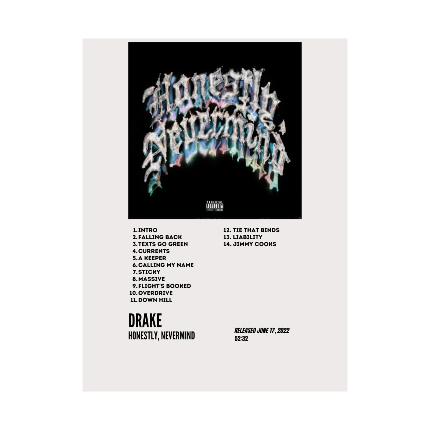 Drake Satin Posters - Honestly, Nevermind Album