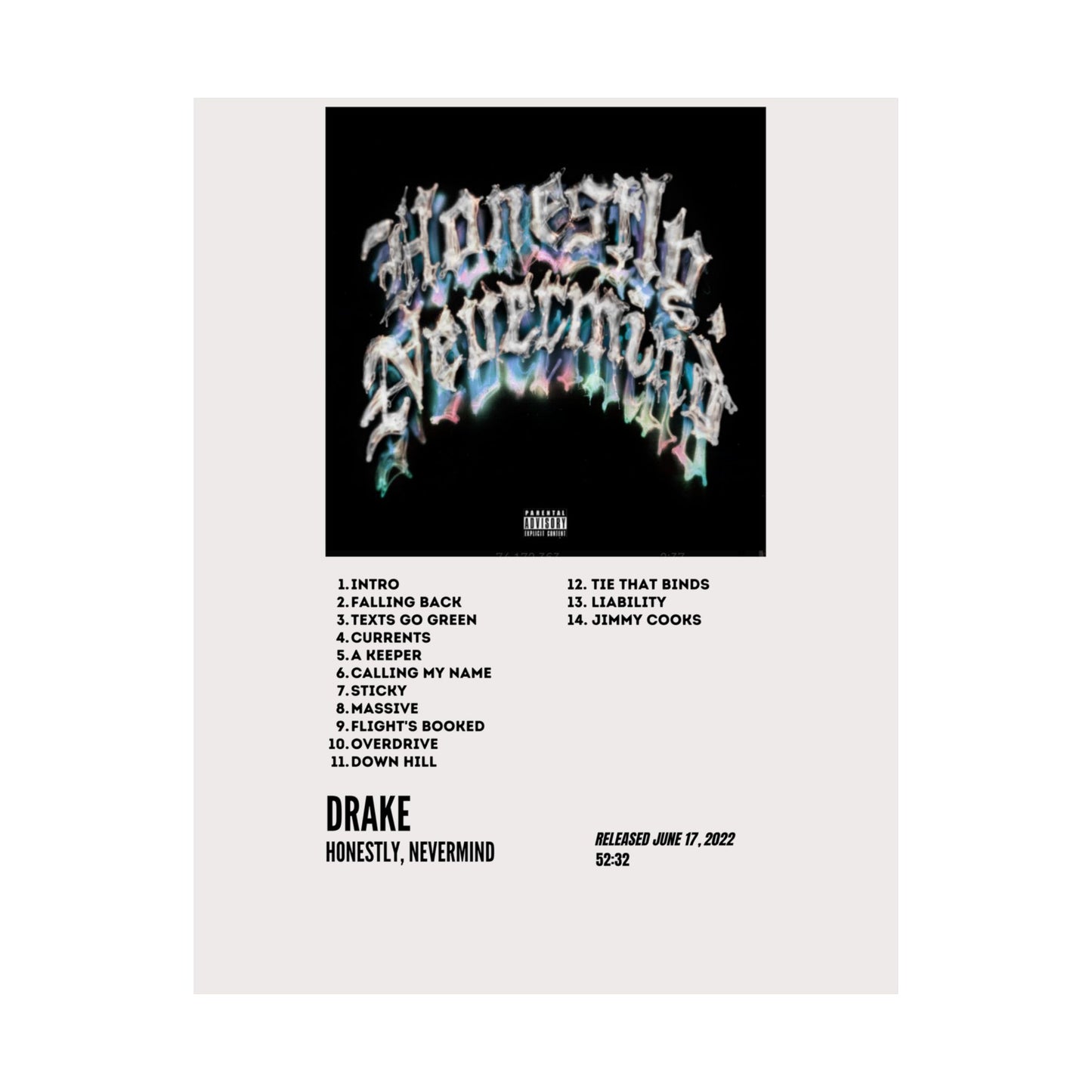 Drake Satin Posters - Honestly, Nevermind Album