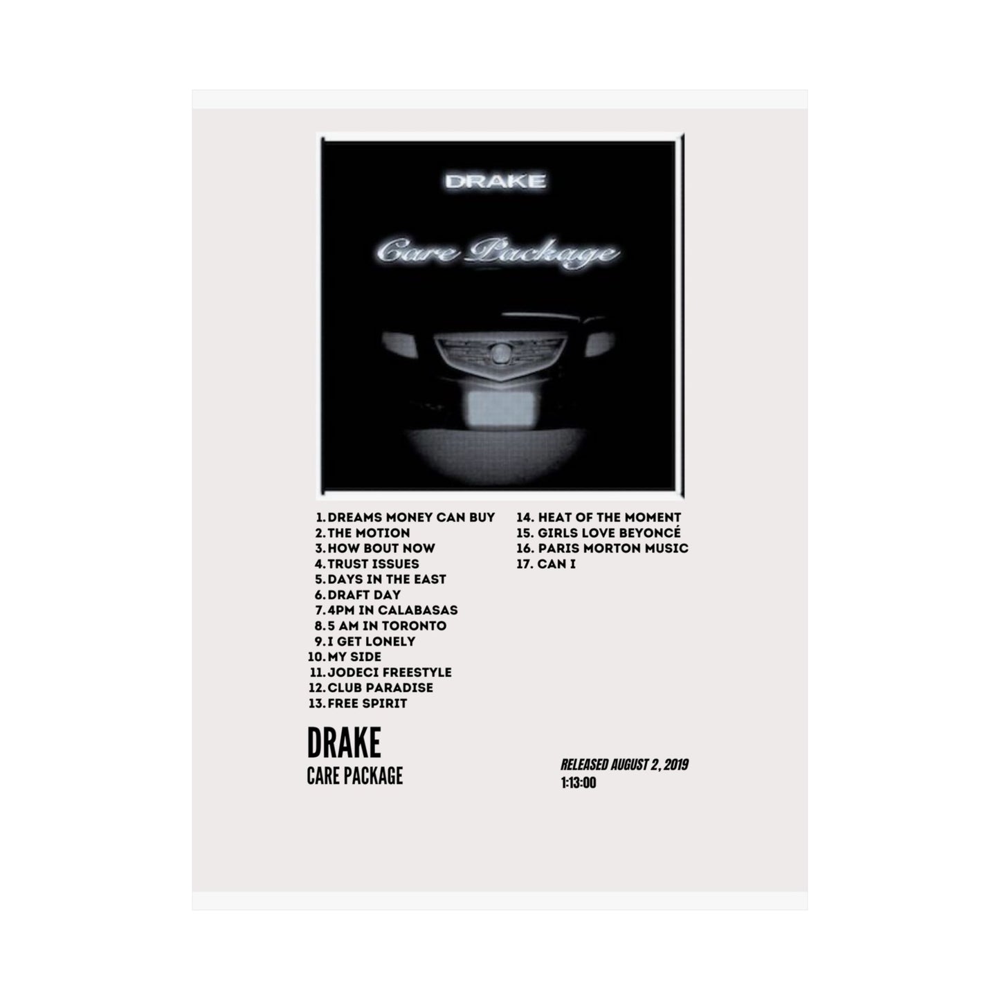 Drake Satin Poster - Care Package Album