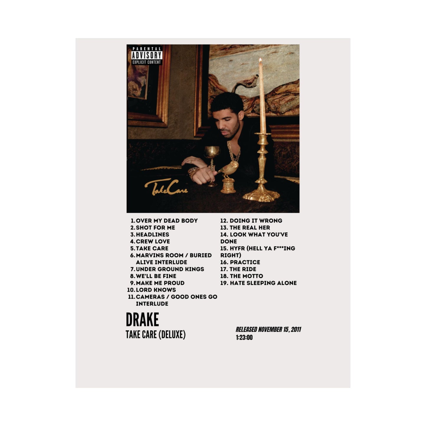 Drake Satin Poster - Take Care Album