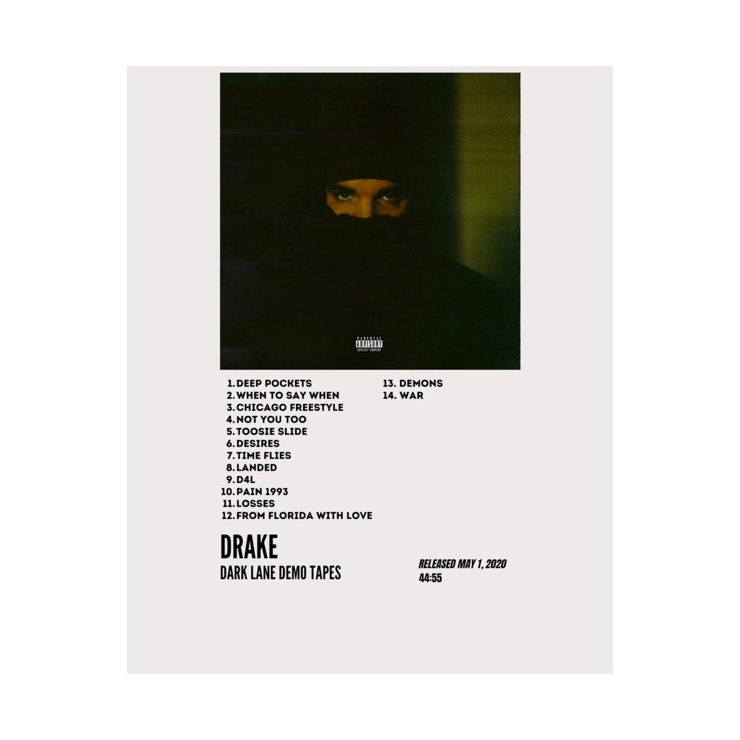 Drake Satin Poster - Dark Lane Demo Tapes Album