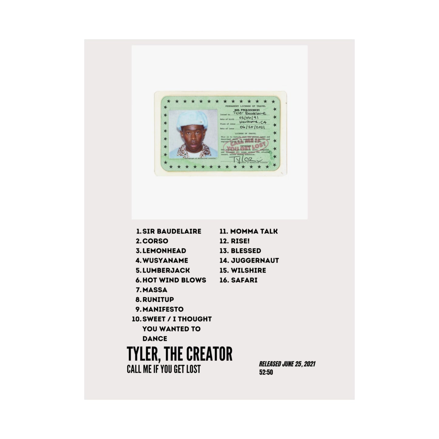 Tyler, the Creator Satin Poster - Call Me if You Get Lost Album