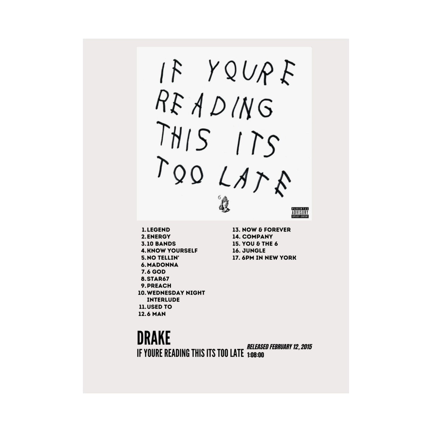 Drake Satin Poster – If You're Reading This It's Too Late Album