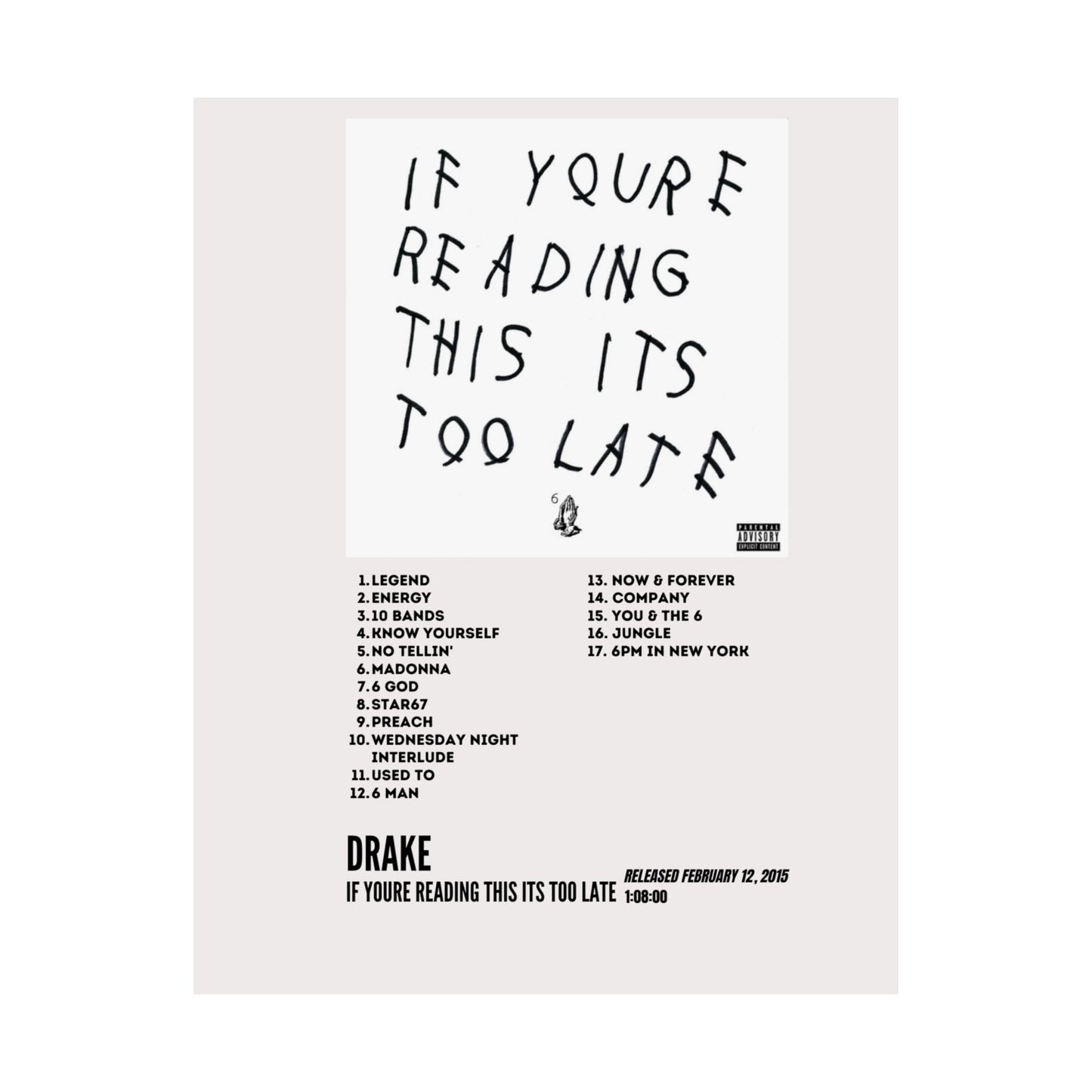 Drake Satin Poster – If You're Reading This It's Too Late Album