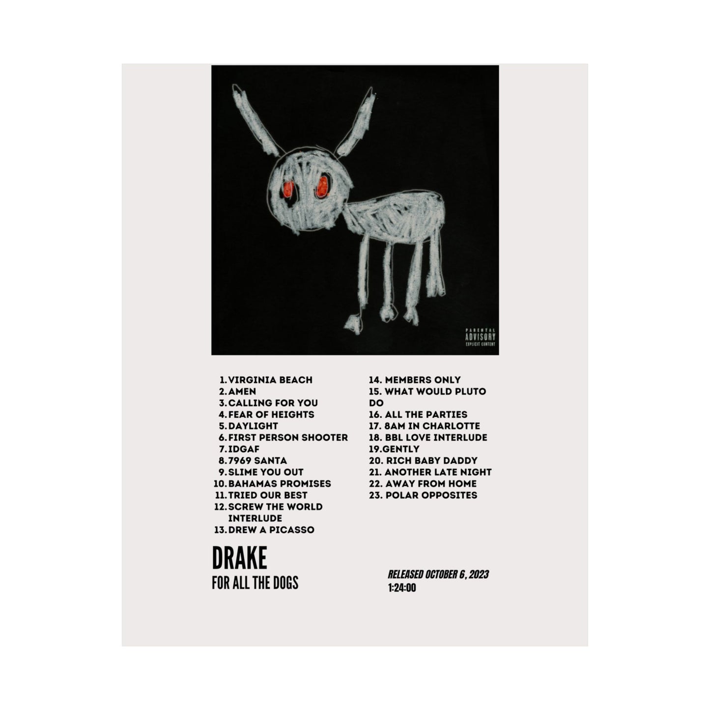 Drake Satin Poster - For All The Dogs Album