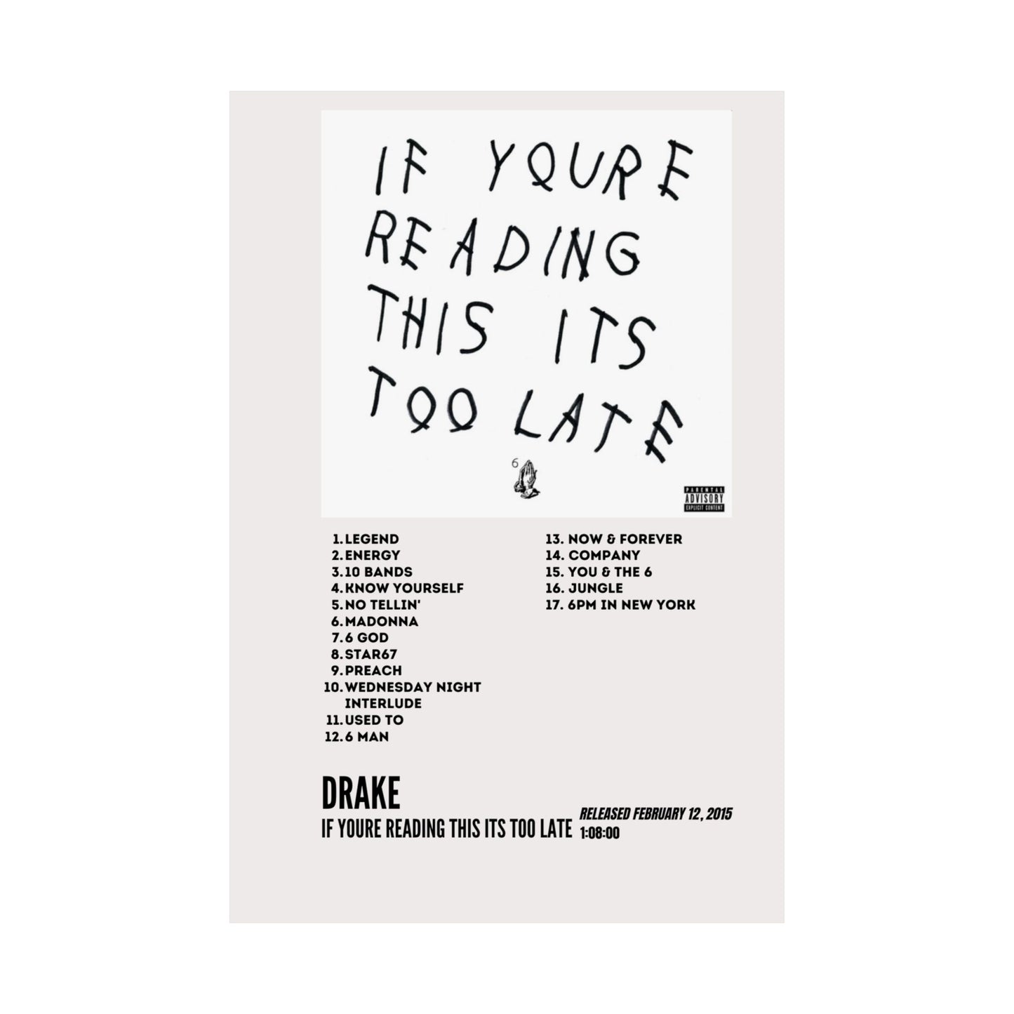 Drake Satin Poster – If You're Reading This It's Too Late Album
