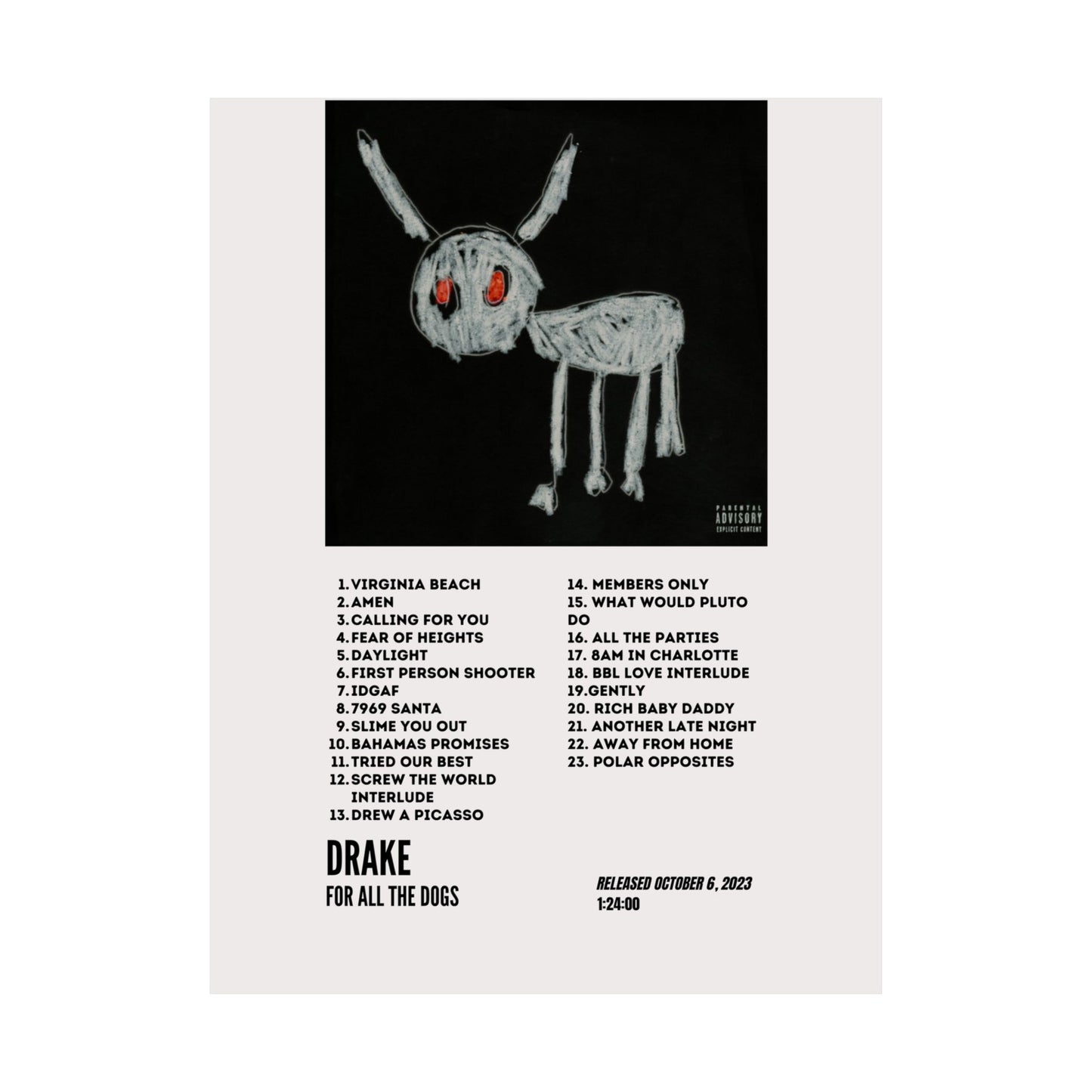 Drake Satin Poster - For All The Dogs Album