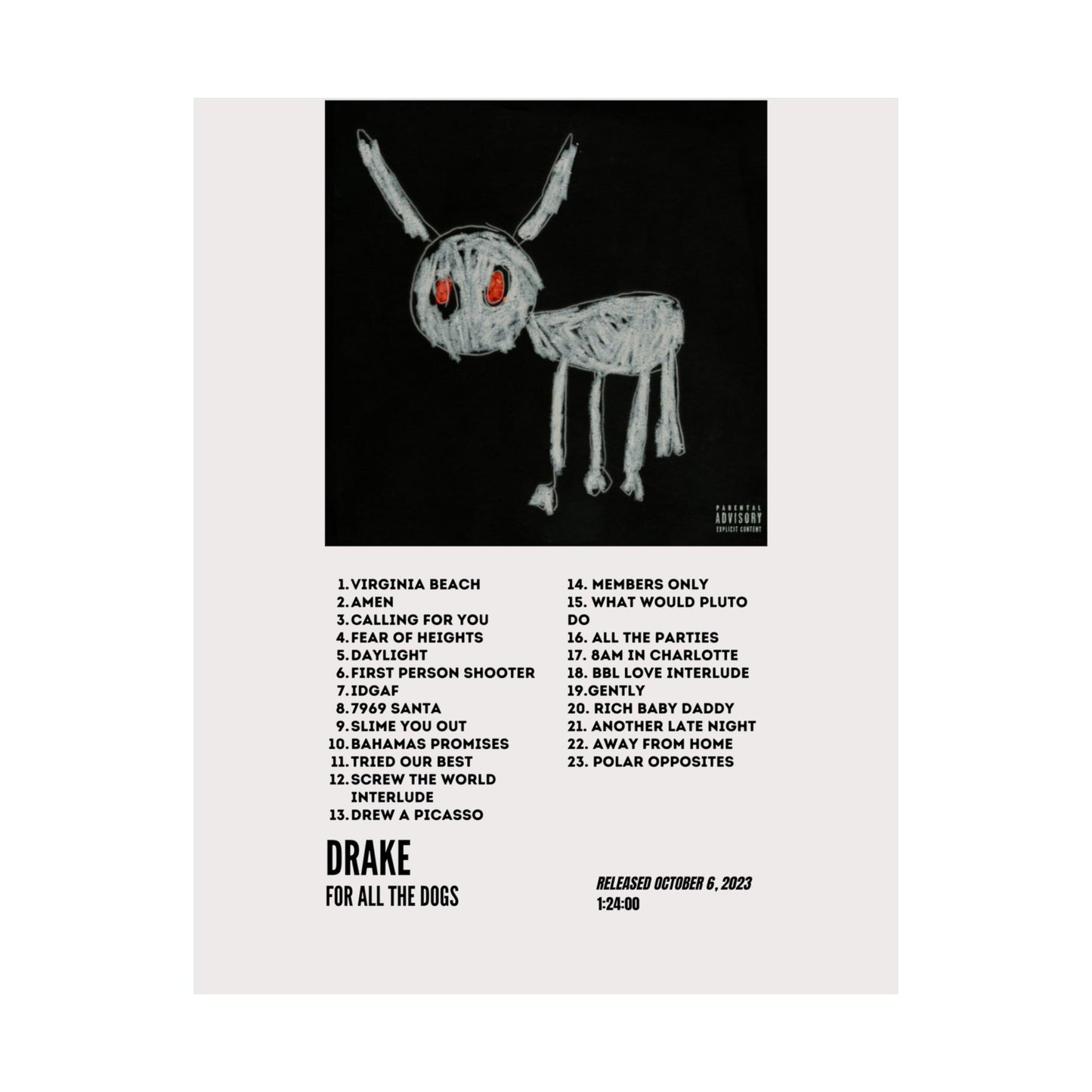 Drake Satin Poster - For All The Dogs Album