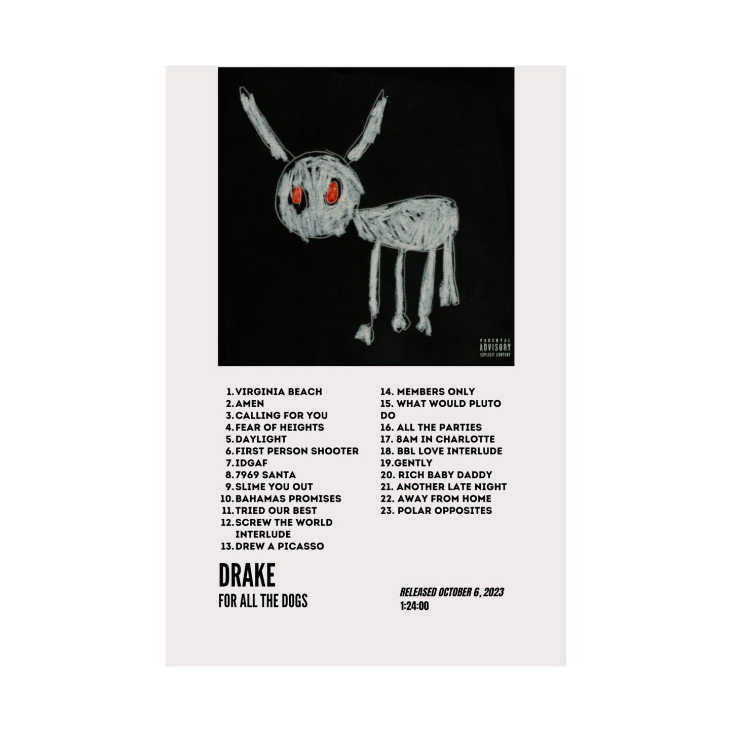 Drake Satin Poster - For All The Dogs Album